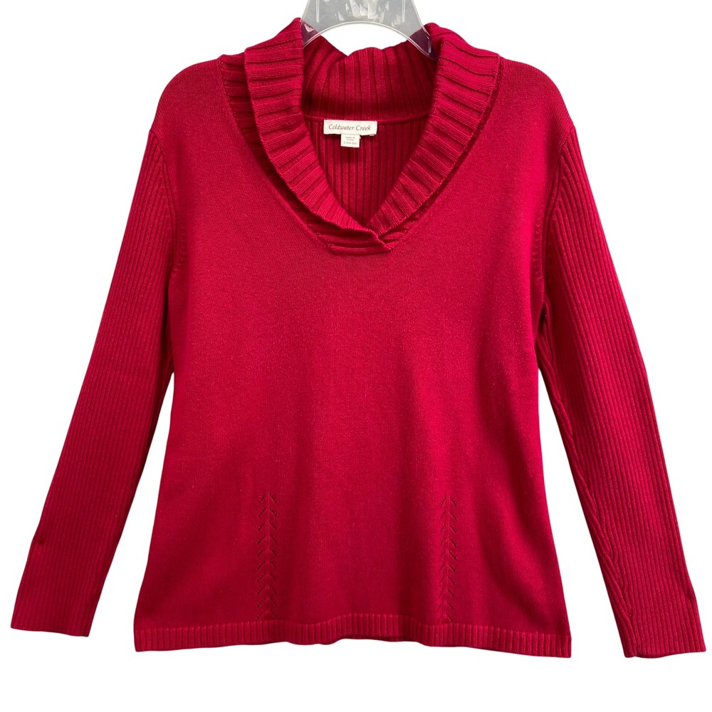Coldwater Creek Sweater Womens Sz‎ L 14 16 Red Cowl Neck Knit Long Sleeve